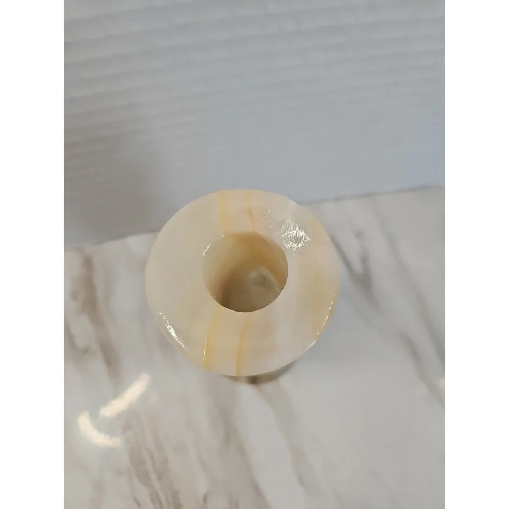 Vintage Cream/White Agate Small Stone Vase Earthy-tan Veining Marbled Heavy